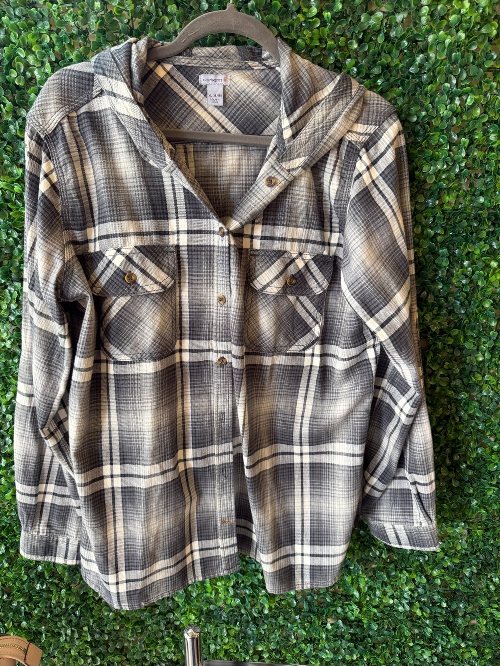 Carhartt Gray and White Plaid Button-Down Shirt Jacket